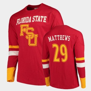 Men's Florida State Seminoles Old School Garnet D.J. Matthews #29 Football Long Sleeve T-Shirt 639049-921