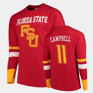 Men's Florida State Seminoles Old School Garnet George Campbell #11 Football Long Sleeve T-Shirt 425874-232