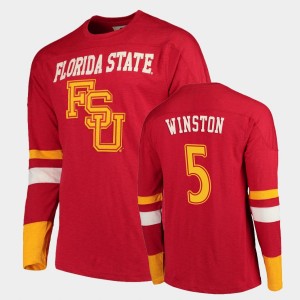 Men's Florida State Seminoles Old School Garnet Jameis Winston #5 Football Long Sleeve T-Shirt 230435-765