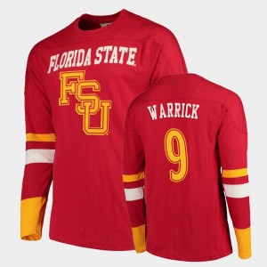 Men's Florida State Seminoles Old School Garnet Peter Warrick #9 Football Long Sleeve T-Shirt 342058-277