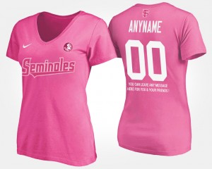 Women's Florida State Seminoles Name and Number Pink Custom #00 With Message T-Shirt 348608-180